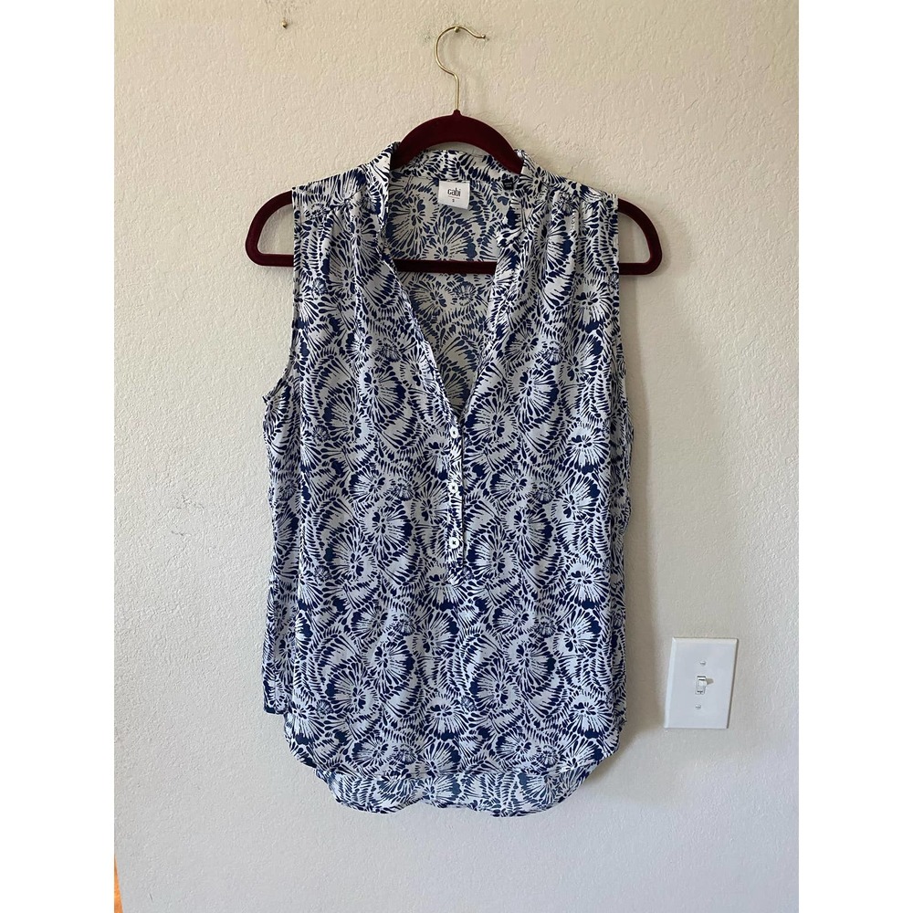 CAbi | Plaza Top Navy Blue White Tank